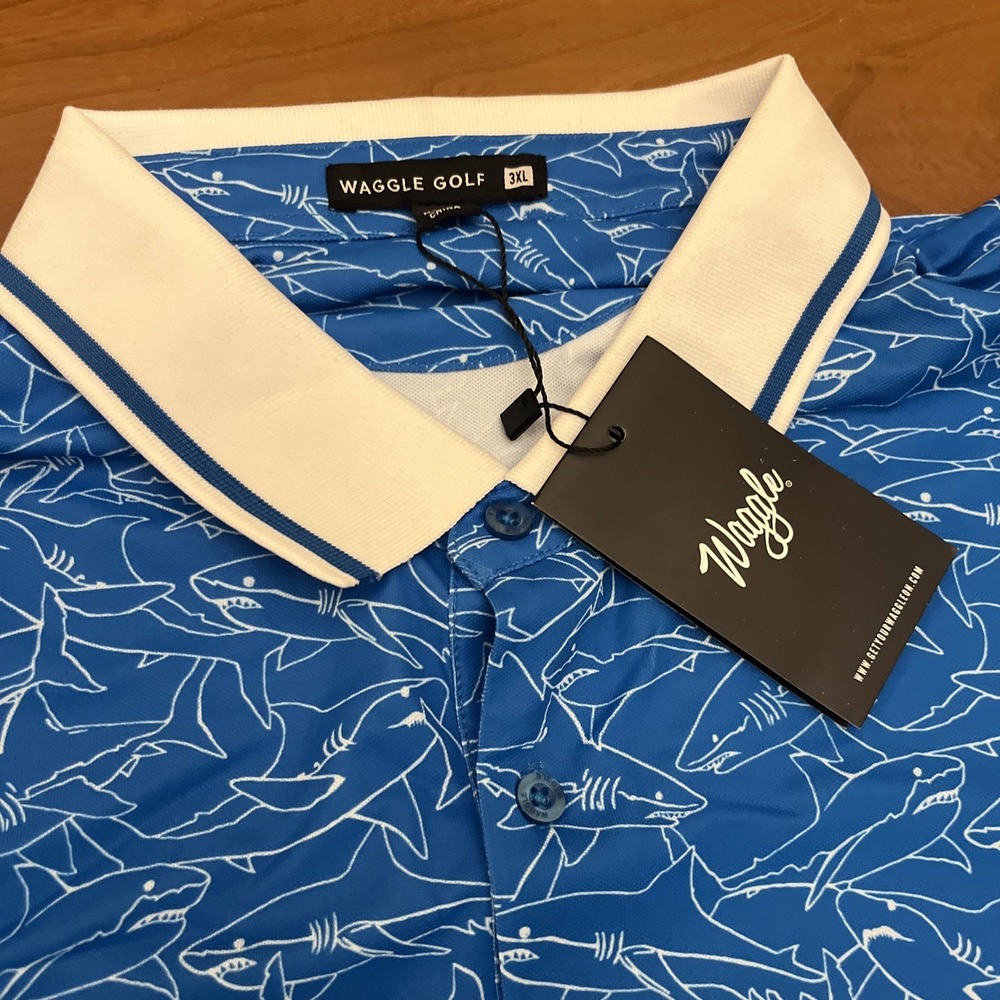 Waggle Golf Polo Apex All Over Shark Print Men's 3XL